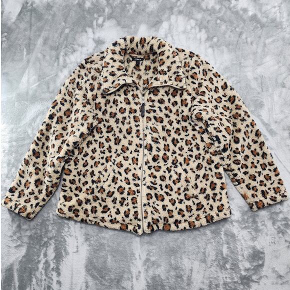 Torrid Jacket Womens 1 1X 14/16 Brown Animal Print Sherpa Full Zip Pockets Soft - Picture 1 of 9
